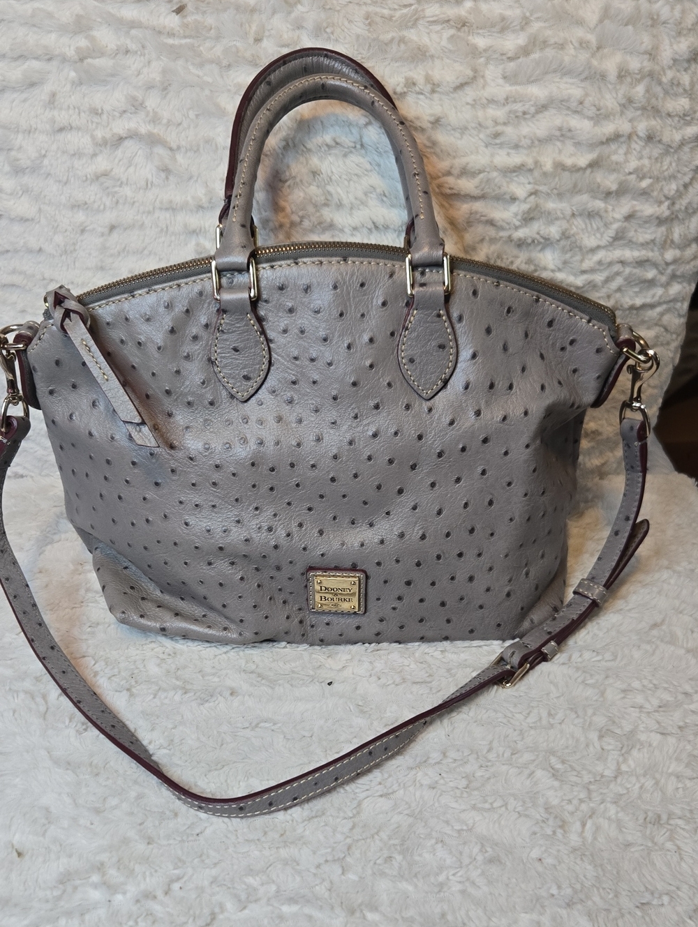 Dooney & Bourke Light Gray Ostrish Satchel with Removable Strap EUC